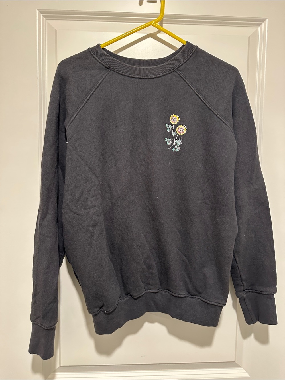 Spiritual Gangster Charcoal Crewneck with Yellow Floral Accent